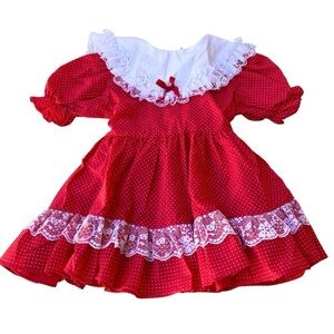 Kandy Ann Baby Girls Smocked Peasant Prairie Dress Lace Trim Size 3 months